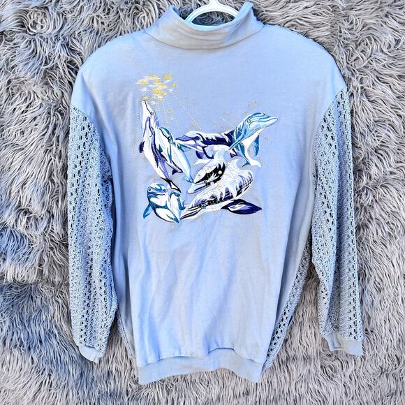 Vintage Adolfo Sport Zip Up Jacket See Thru Crochet Dolphin Embroidery Womens M - Picture 6 of 10